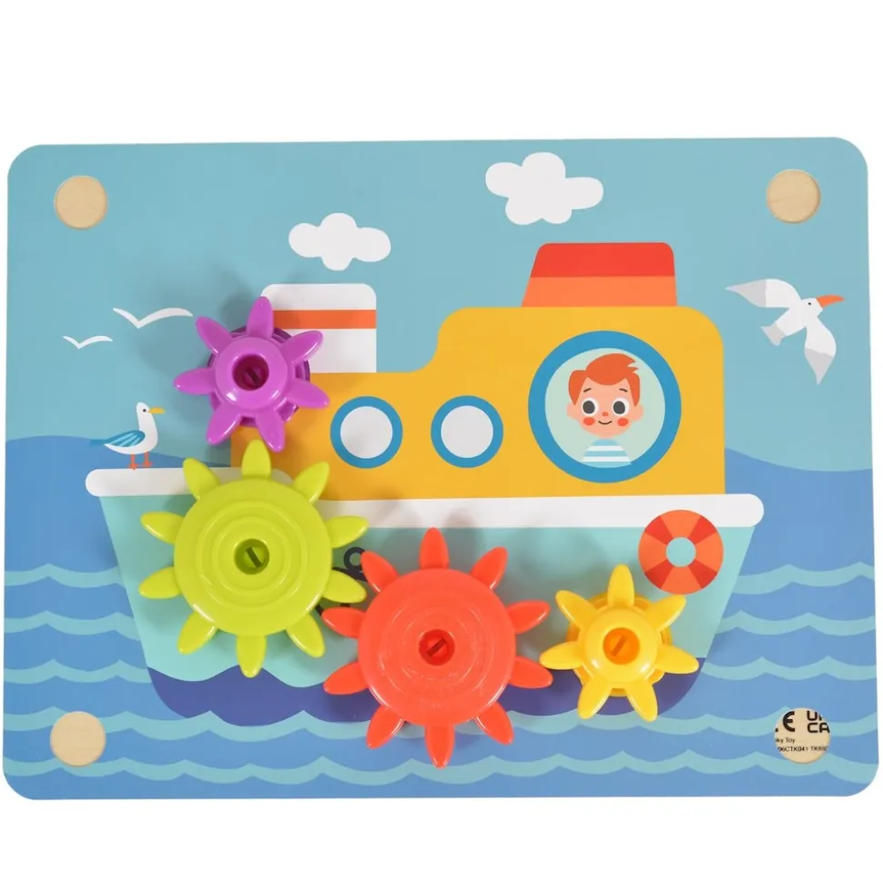 Tooky Toy Holzspielzeug TK352 Zahnräderspiel 19 teilig, Steckspiel, Motorikspiel bunt