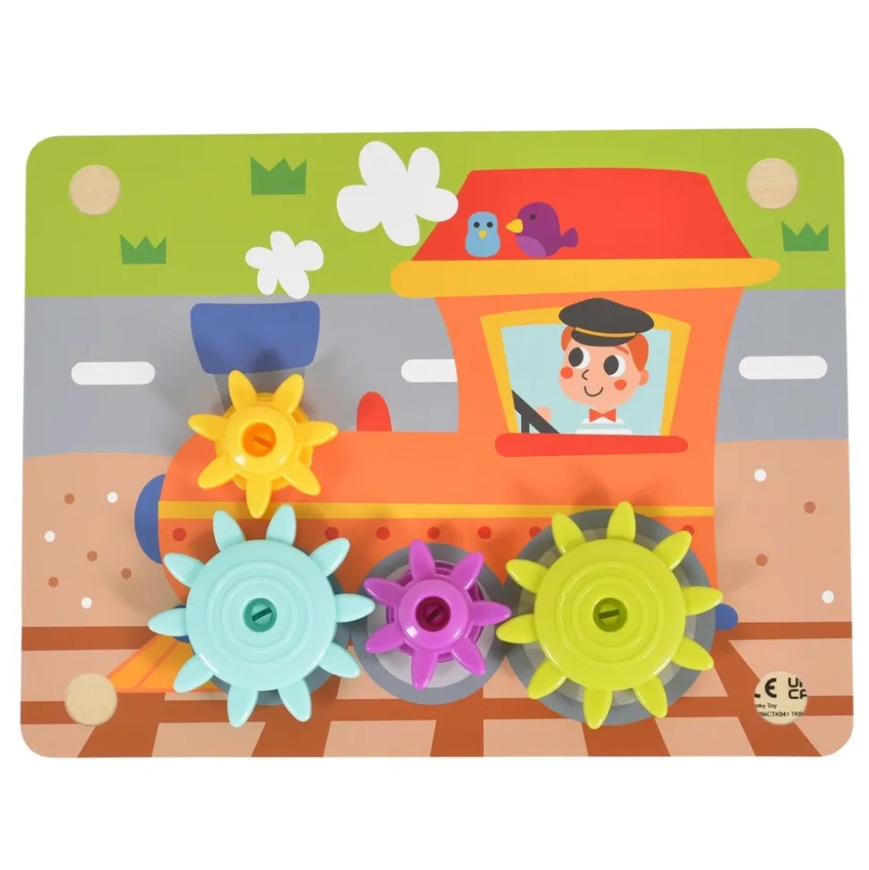 Tooky Toy Holzspielzeug TK352 Zahnräderspiel 19 teilig, Steckspiel, Motorikspiel bunt