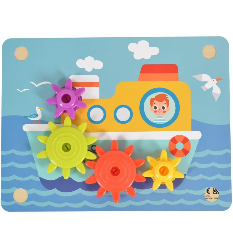 Tooky Toy Holzspielzeug TK352 Zahnräderspiel 19 teilig, Steckspiel, Motorikspiel bunt