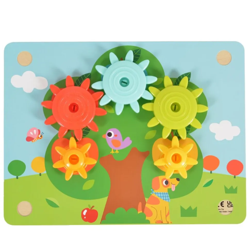 Tooky Toy Holzspielzeug TK352 Zahnräderspiel 19 teilig, Steckspiel, Motorikspiel bunt