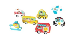 Tooky Toy Kinder Holz-Puzzle Fahrzeuge 3D TH634 Steckpuzzle, 8-teilig, ab 1 Jahr bunt