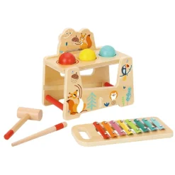 Tooky Toy Kinder Musikspielzeug 2 in 1 Xylophon Hammerspiel TF827 Holz 7-tlg. bunt