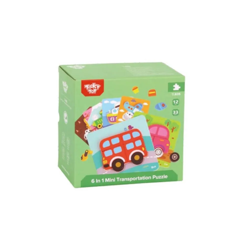 Tooky Toy Kinder Puzzle 6er Set TL635 Holz 3D Transport 33 Puzzleteile ab 1 Jahr bunt