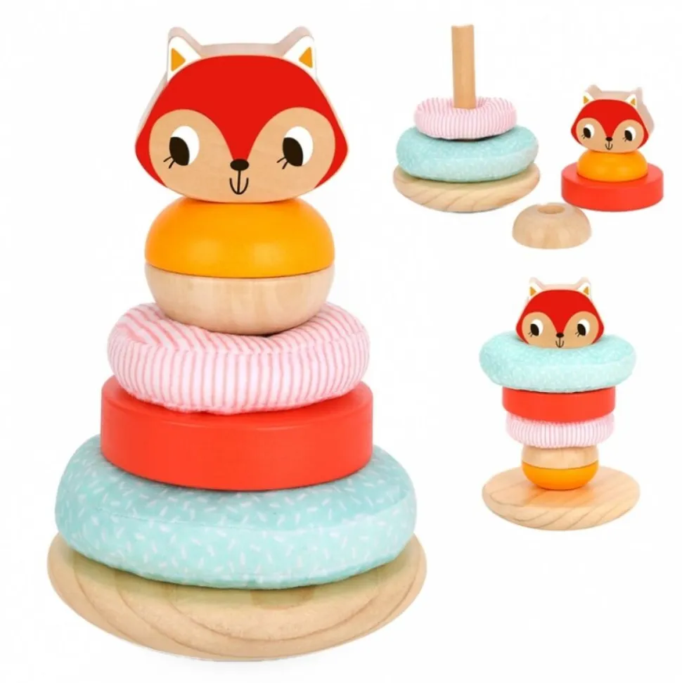 Tooky Toy Stapelturm Fuchs TH826 Holz 7-tlg, bunte Stapelpyramide, ab 12 Monaten bunt