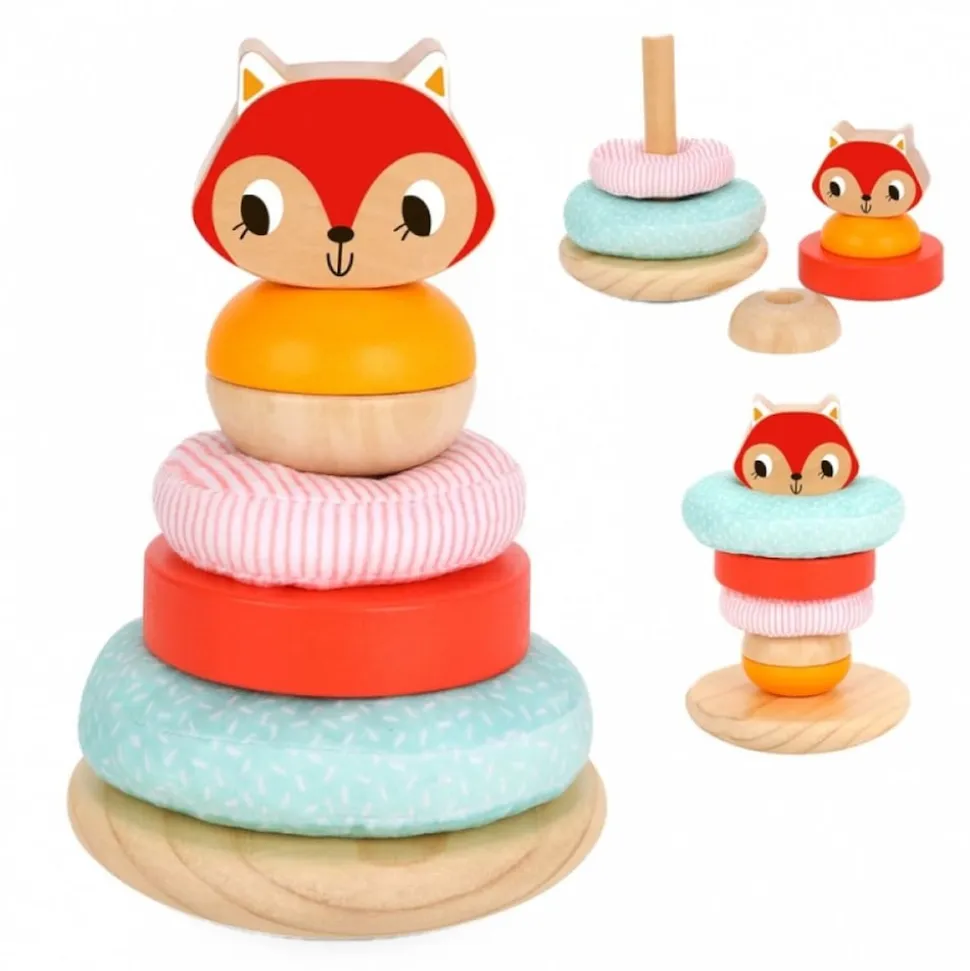 Tooky Toy Stapelturm Fuchs TH826 Holz 7-tlg, bunte Stapelpyramide, ab 12 Monaten bunt