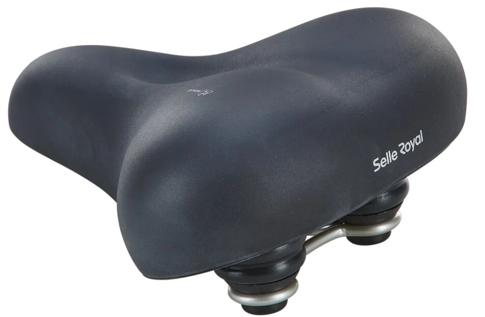 Touren-City-Sattel, mit Vollschaumpolsterung und Geleinlage, mit Elastomerdämpfung, Farbe: schwarz