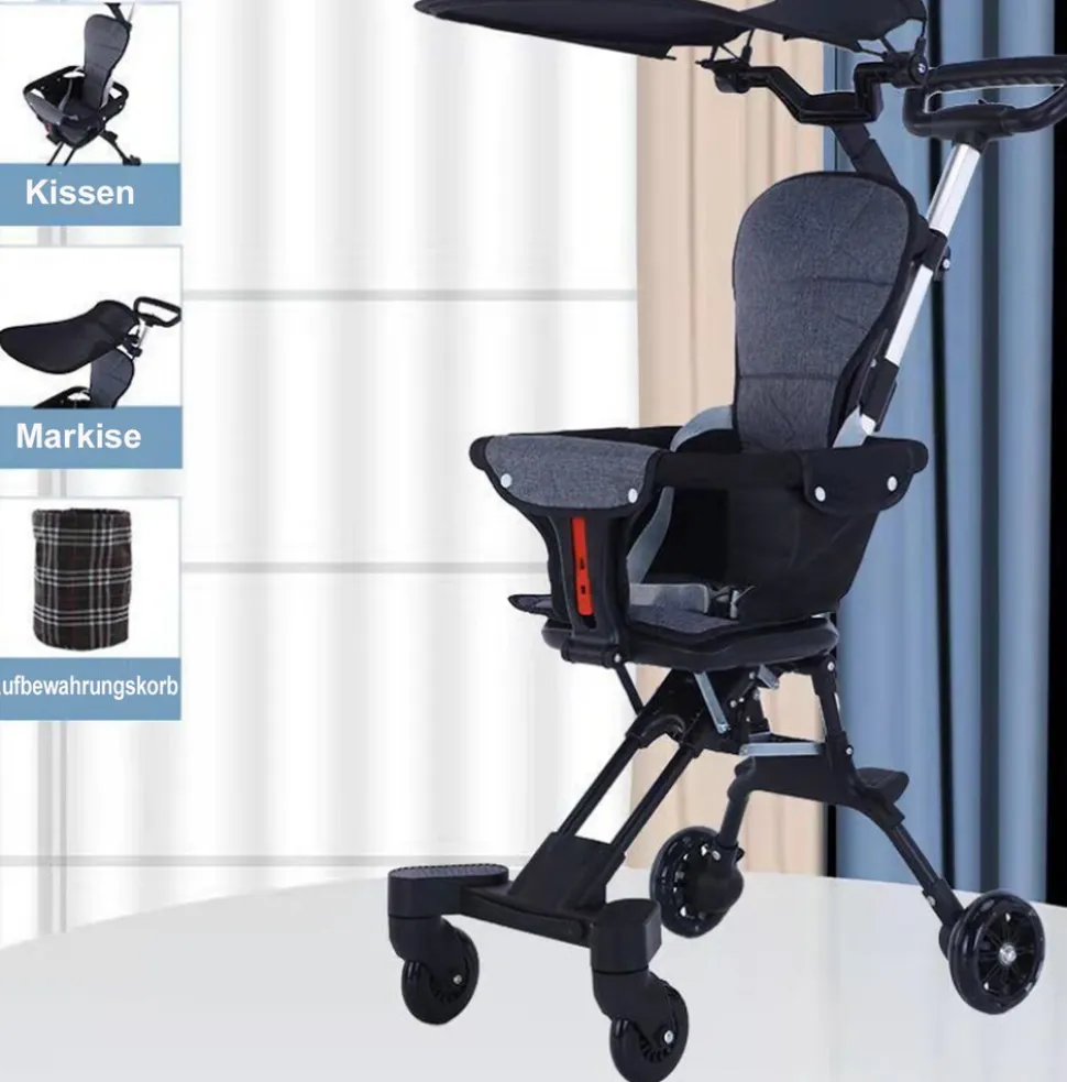 TPFLiving Klappkinderwagen aus Aluminium mit Sitzpolster und Sonnenschutz