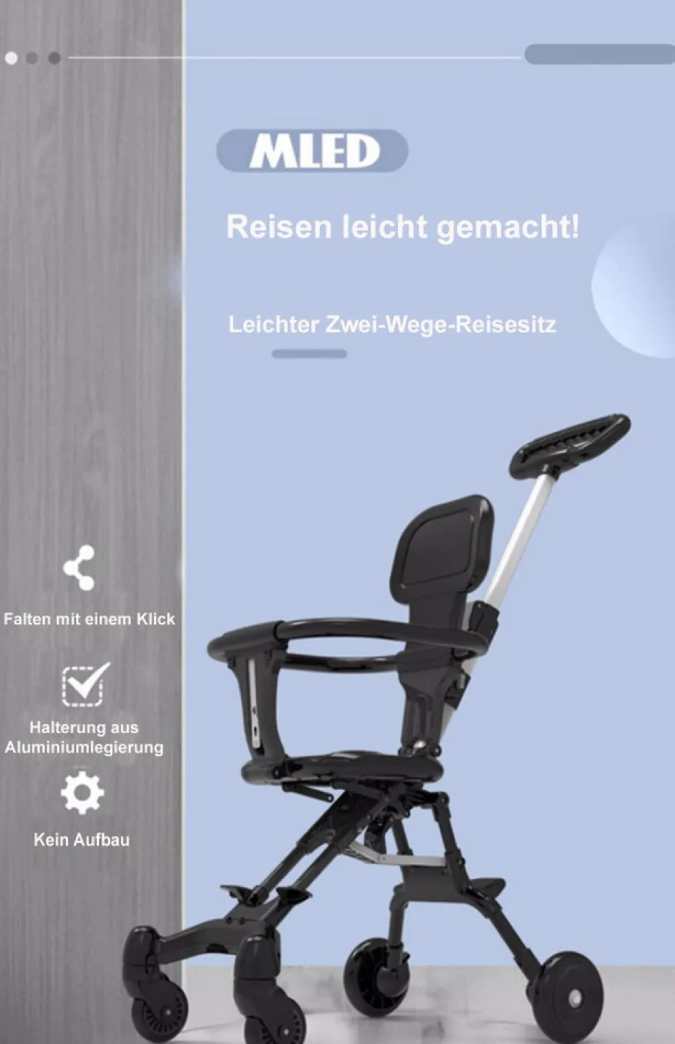 TPFLiving Klappkinderwagen aus Aluminium mit Sitzpolster und Sonnenschutz