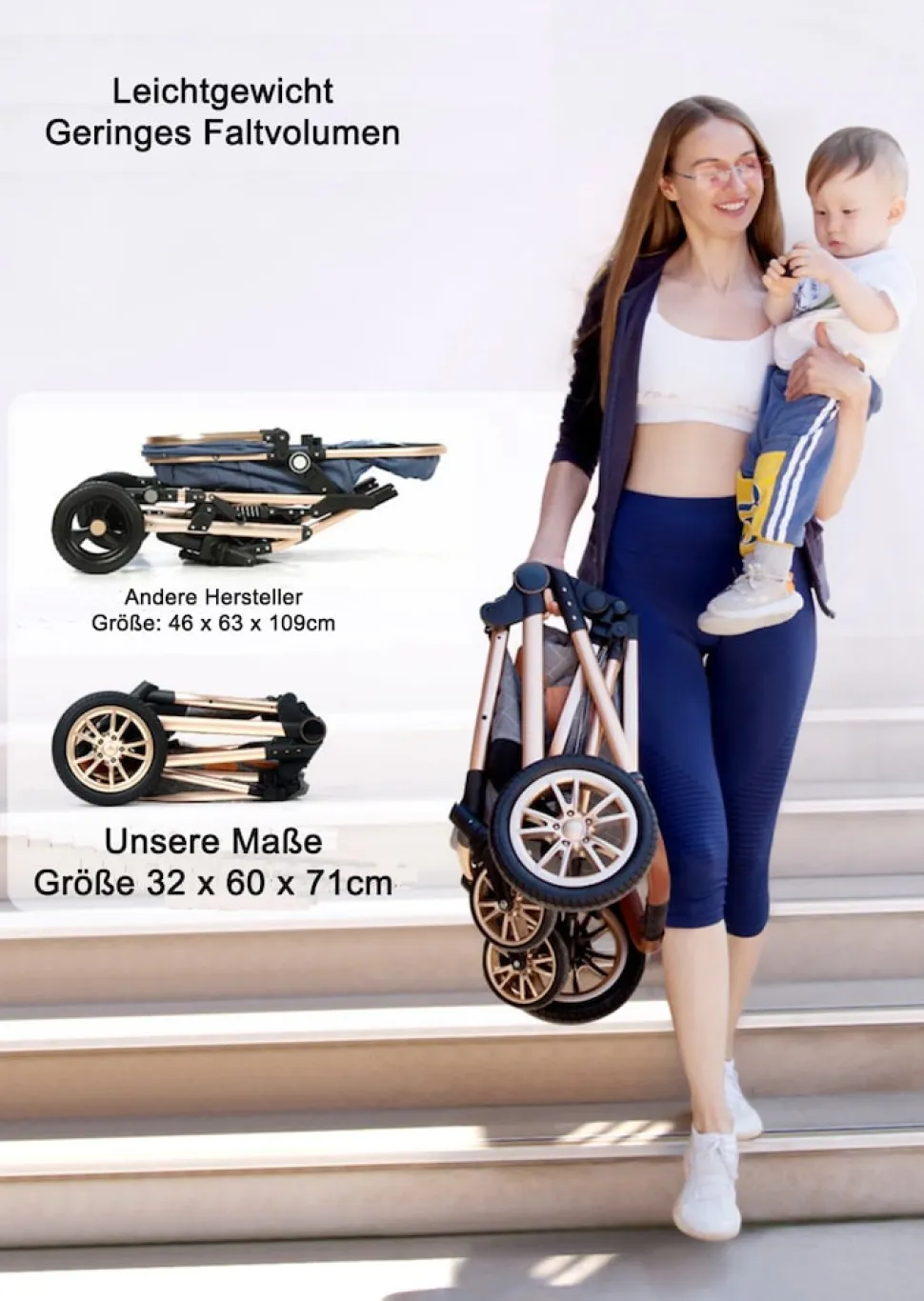 TPFLiving Kombi-Kinderwagen 3in1 Set - Modell 1 Stoff - Schokolade