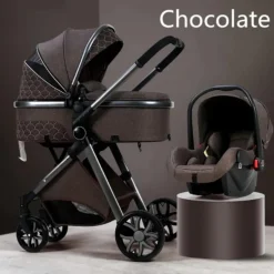 TPFLiving Kombi-Kinderwagen 3in1 Set - Modell 1 Stoff - Schokolade