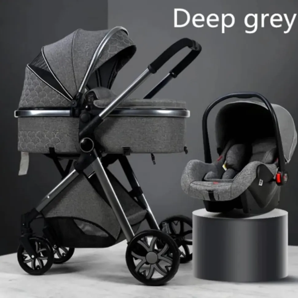 TPFLiving Kombi-Kinderwagen 3in1 Set - Modell 1 Stoff - Schokolade