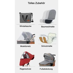 TPFLiving Kombi-Kinderwagen 3in1 Set - Modell 1 Stoff - Schokolade
