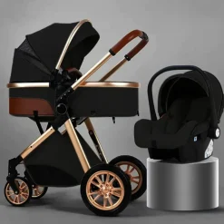 TPFLiving Kombi-Kinderwagen 3in1 Set - Modell 1 Stoff - Schokolade
