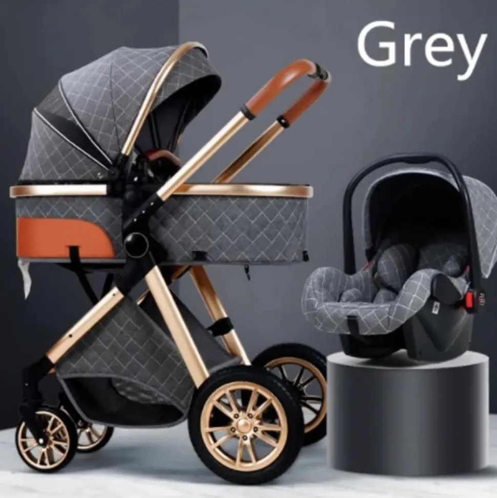 TPFLiving Kombi-Kinderwagen 3in1 Set - Modell 1 Stoff - Schokolade