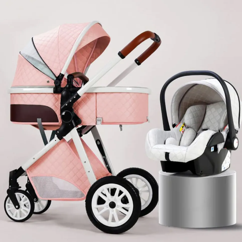 TPFLiving Kombi-Kinderwagen 3in1 Set - Modell 1 Stoff - Schokolade
