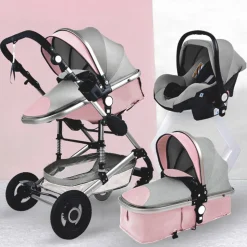 TPFLiving Kombi-Kinderwagen 3in1 Set - Modell 2 Stoff - Grau