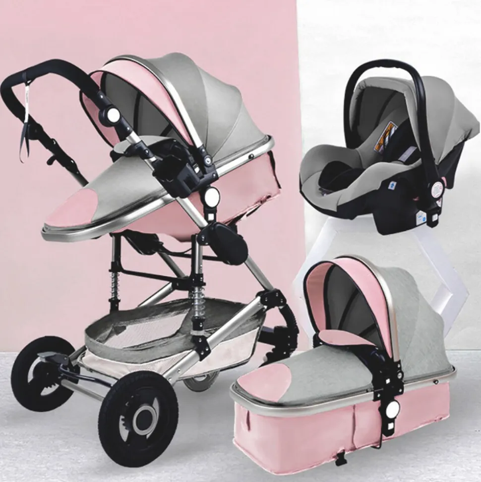 TPFLiving Kombi-Kinderwagen 3in1 Set - Modell 2 Stoff - Grau