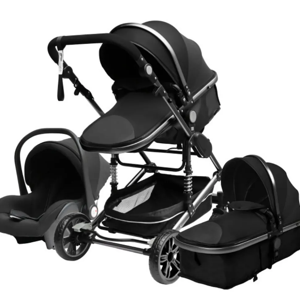 TPFLiving Kombi-Kinderwagen 3in1 Set - Modell 2 Stoff - Grau