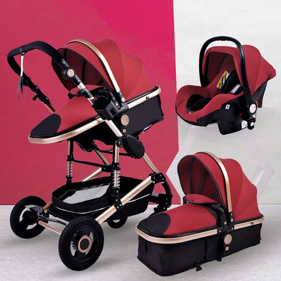 TPFLiving Kombi-Kinderwagen 3in1 Set - Modell 2 Stoff - Grau