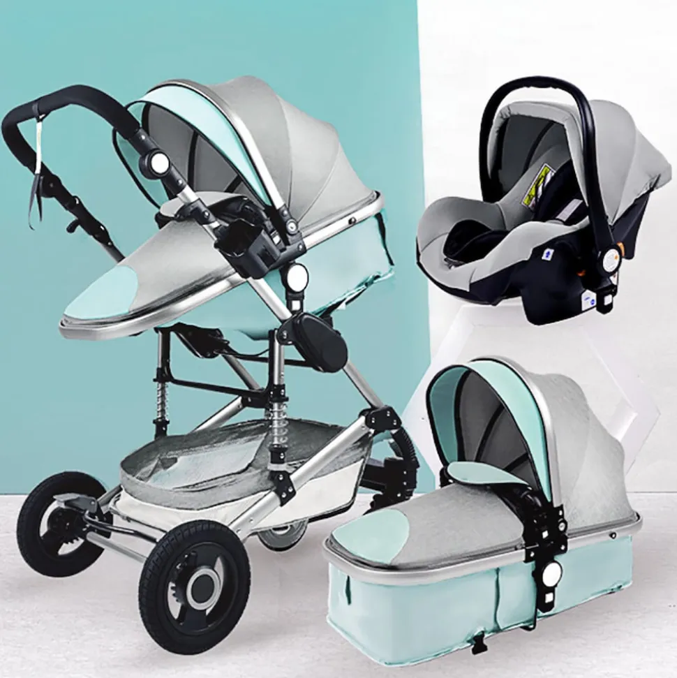 TPFLiving Kombi-Kinderwagen 3in1 Set - Modell 2 Stoff - Grau