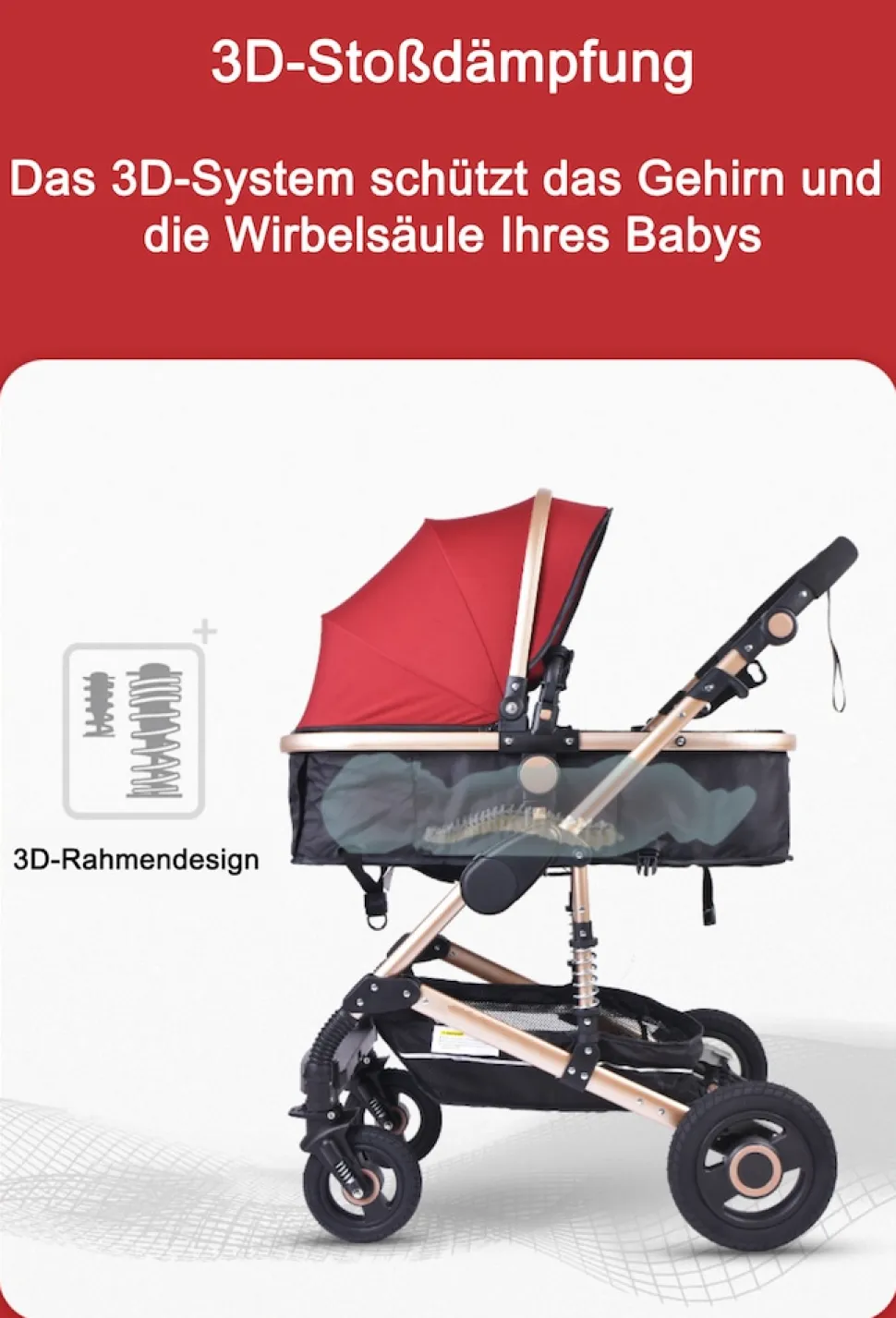 TPFLiving Kombi-Kinderwagen 3in1 Set - Modell 2 Stoff - Grau