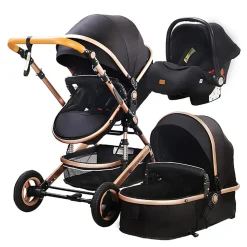 TPFLiving Kombi-Kinderwagen 3in1 Set - Modell Lux 7 Stoff - Schwarz