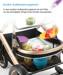 TPFLiving Kombi-Kinderwagen 3in1 Set - Modell Lux 7 Stoff - Schwarz