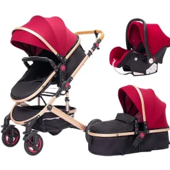 TPFLiving Kombi-Kinderwagen 3in1 Set - Modell Lux 7 Stoff - Schwarz
