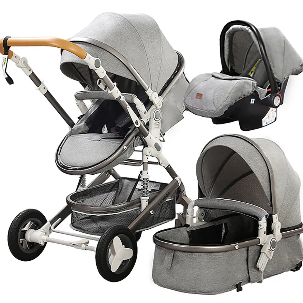 TPFLiving Kombi-Kinderwagen 3in1 Set - Modell Lux 7 Stoff - Schwarz