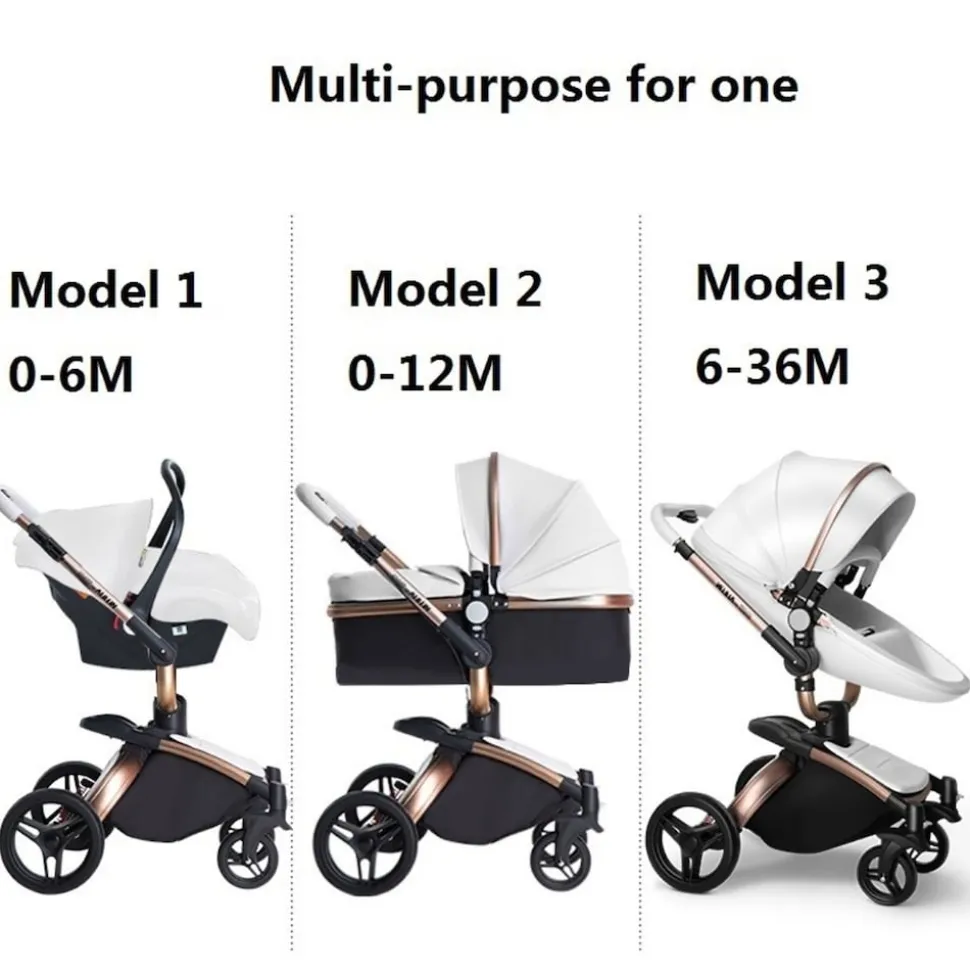 TPFLiving Luxus Kombi-Kinderwagen 3in1 Set - Modell 5 Kunstleder - Rosa