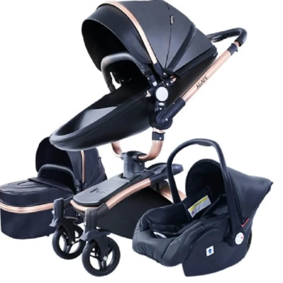 TPFLiving Luxus Kombi-Kinderwagen 3in1 Set - Modell 5 Kunstleder - Rosa