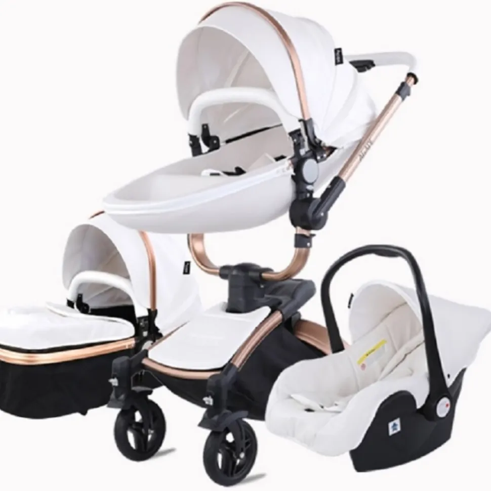 TPFLiving Luxus Kombi-Kinderwagen 3in1 Set - Modell 5 Kunstleder - Rosa