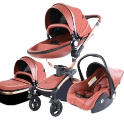 TPFLiving Luxus Kombi-Kinderwagen 3in1 Set - Modell 5 Kunstleder - Rosa