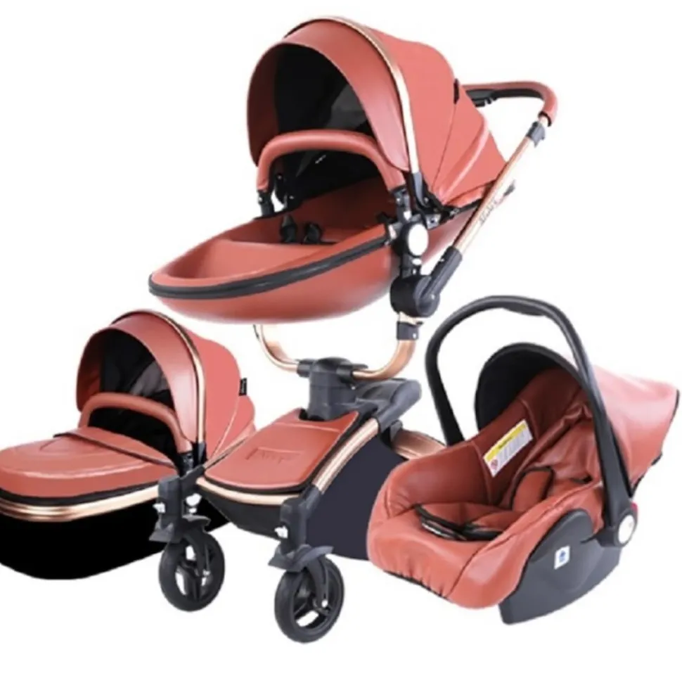 TPFLiving Luxus Kombi-Kinderwagen 3in1 Set - Modell 5 Kunstleder - Rosa