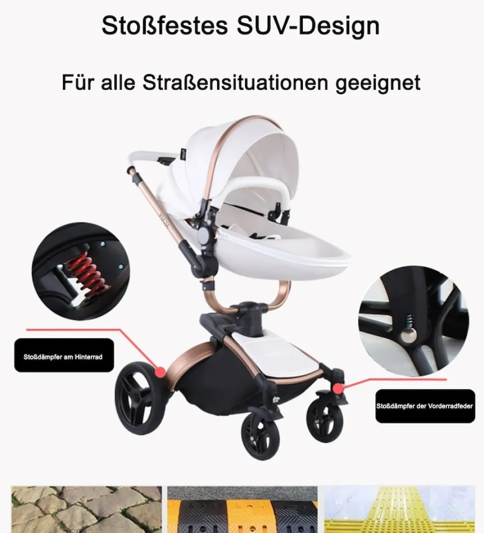 TPFLiving Luxus Kombi-Kinderwagen 3in1 Set - Modell 5 Kunstleder - Rosa