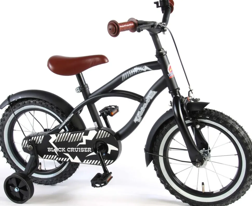 TPFSports Black Cruiser Kinderfahrrad - Jungen - 14 Zoll - Rücktritt + Handbremse - Schwarz