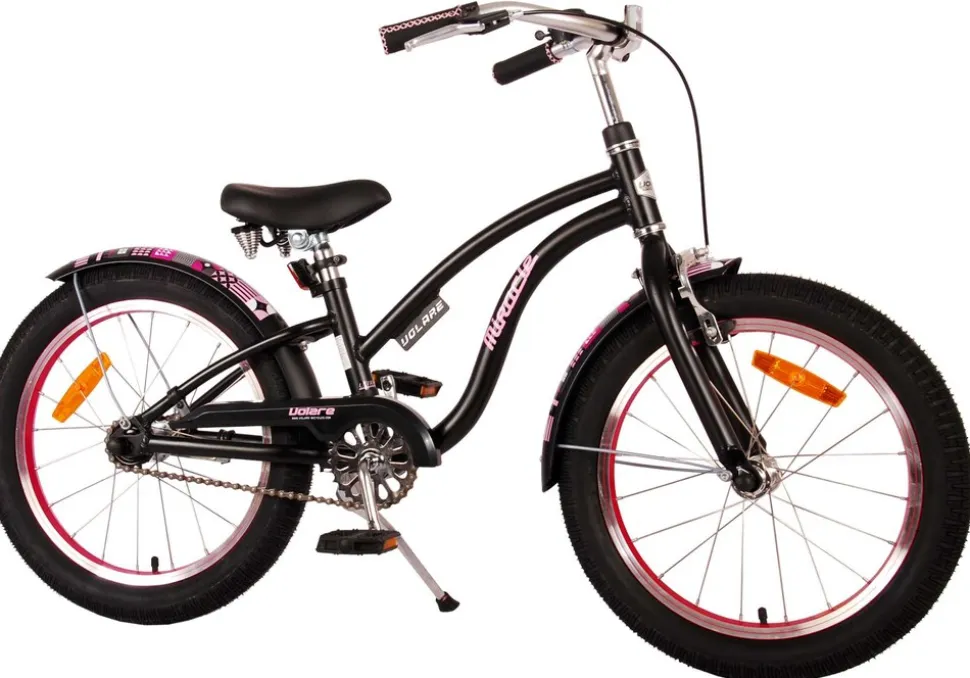 TPFSports Miracle Cruiser Kinderfahrrad - Mädchen - 18 Zoll - Rücktritt + Handbremse - Mattschwarz