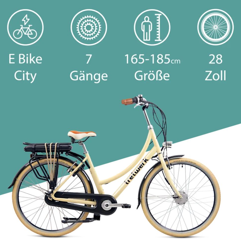 Tretwerk Aurora E Bike Damen 28 Zoll Elektrofahrrad 165 - 185 cm retro Hollandrad E Damenfahrrad mit Nabenschaltung und Rücktritt