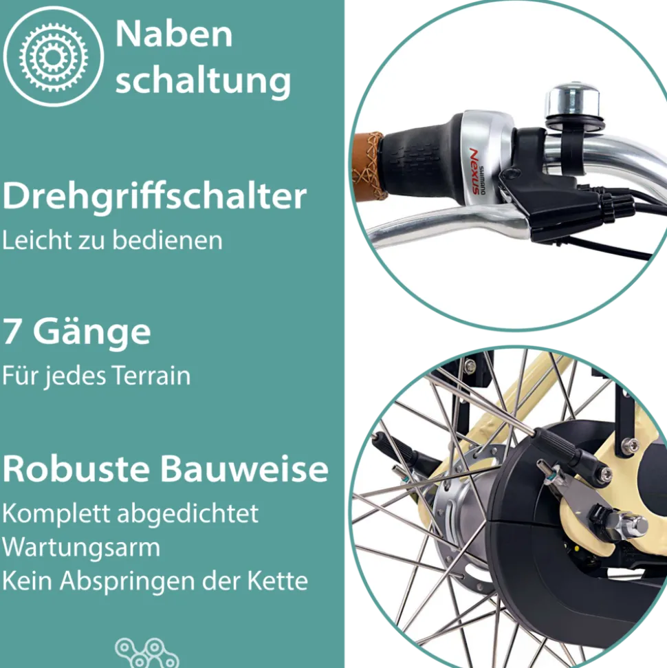 Tretwerk Aurora E Bike Damen 28 Zoll Elektrofahrrad 165 - 185 cm retro Hollandrad E Damenfahrrad mit Nabenschaltung und Rücktritt