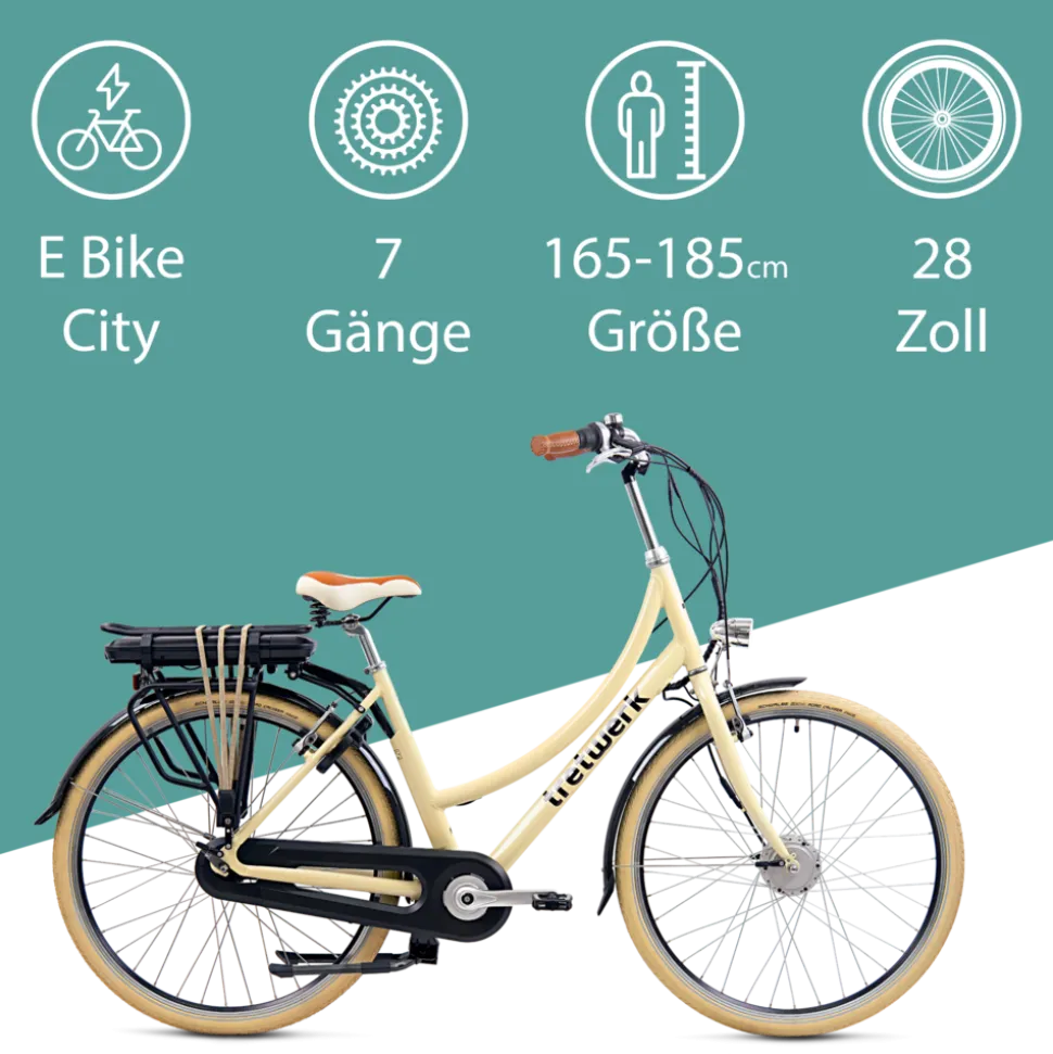 Tretwerk Aurora E Bike Damen 28 Zoll Elektrofahrrad 165 - 185 cm retro Hollandrad E Damenfahrrad mit Nabenschaltung und Rücktritt
