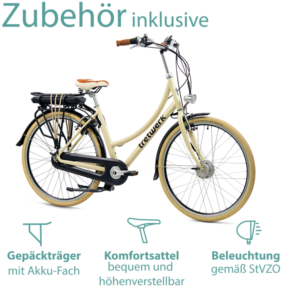 Tretwerk Aurora E Bike Damen 28 Zoll Elektrofahrrad 165 - 185 cm retro Hollandrad E Damenfahrrad mit Nabenschaltung und Rücktritt