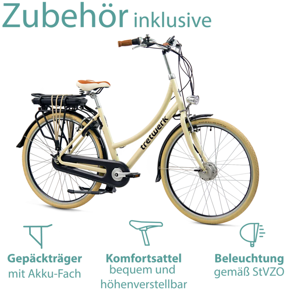 Tretwerk Aurora E Bike Damen 28 Zoll Elektrofahrrad 165 - 185 cm retro Hollandrad E Damenfahrrad mit Nabenschaltung und Rücktritt
