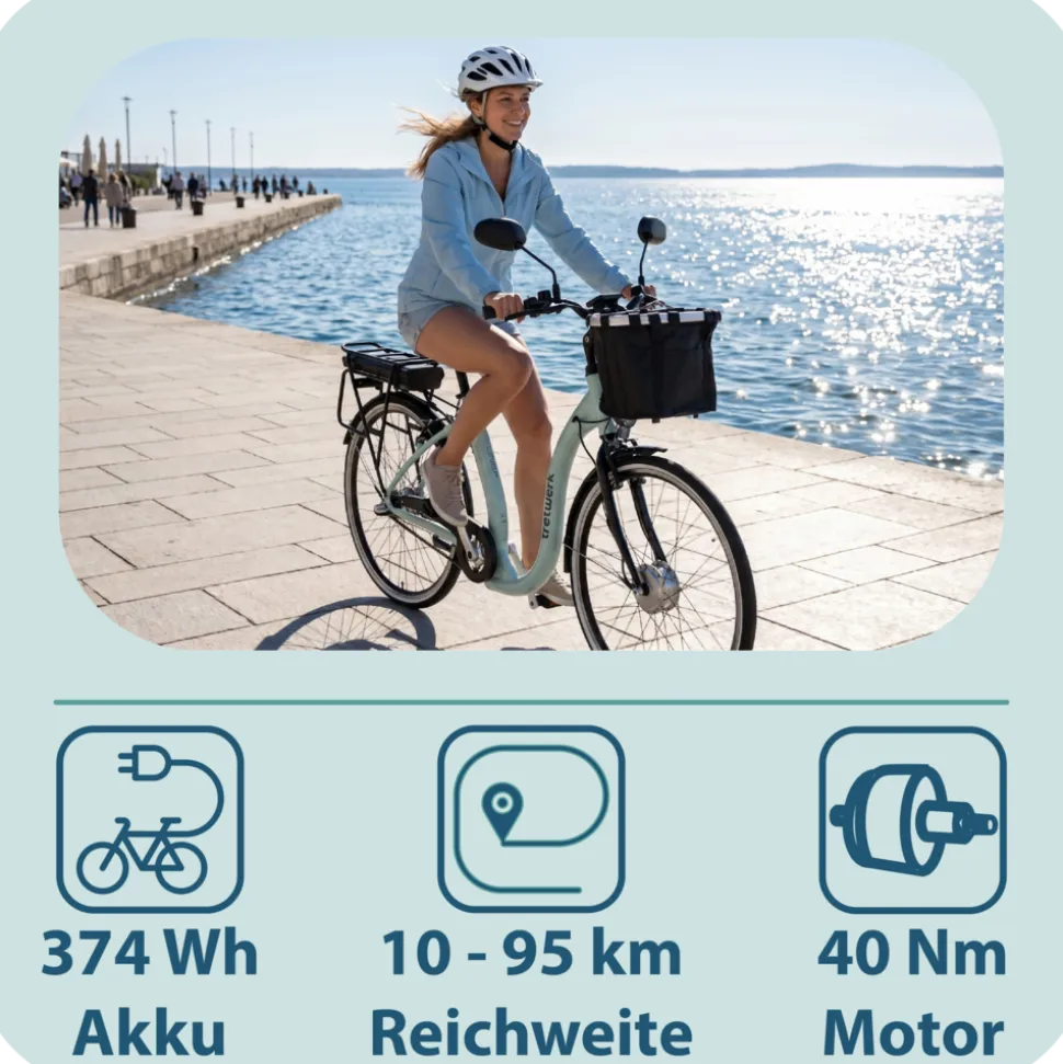 Tretwerk Linea 28 Zoll E Bike Damen Pedelec 3 Gang Nabenschaltung Elektro FahrradCitybike retro Tiefeinsteiger