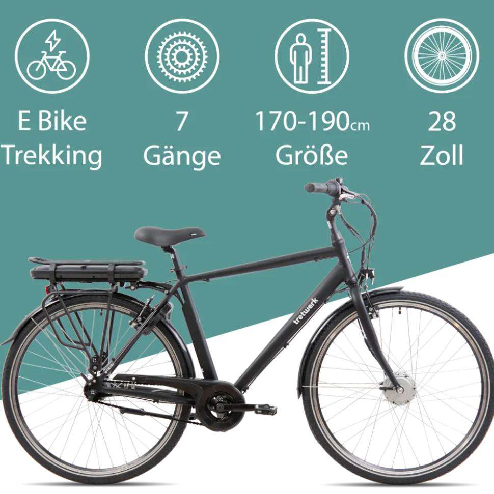 Tretwerk Mystic E Bike 28 Zoll Pedelec 170 - 190 cm Herrenrad Trekking Elektrofahrrad mit Nabenschaltung City E Fahrrad