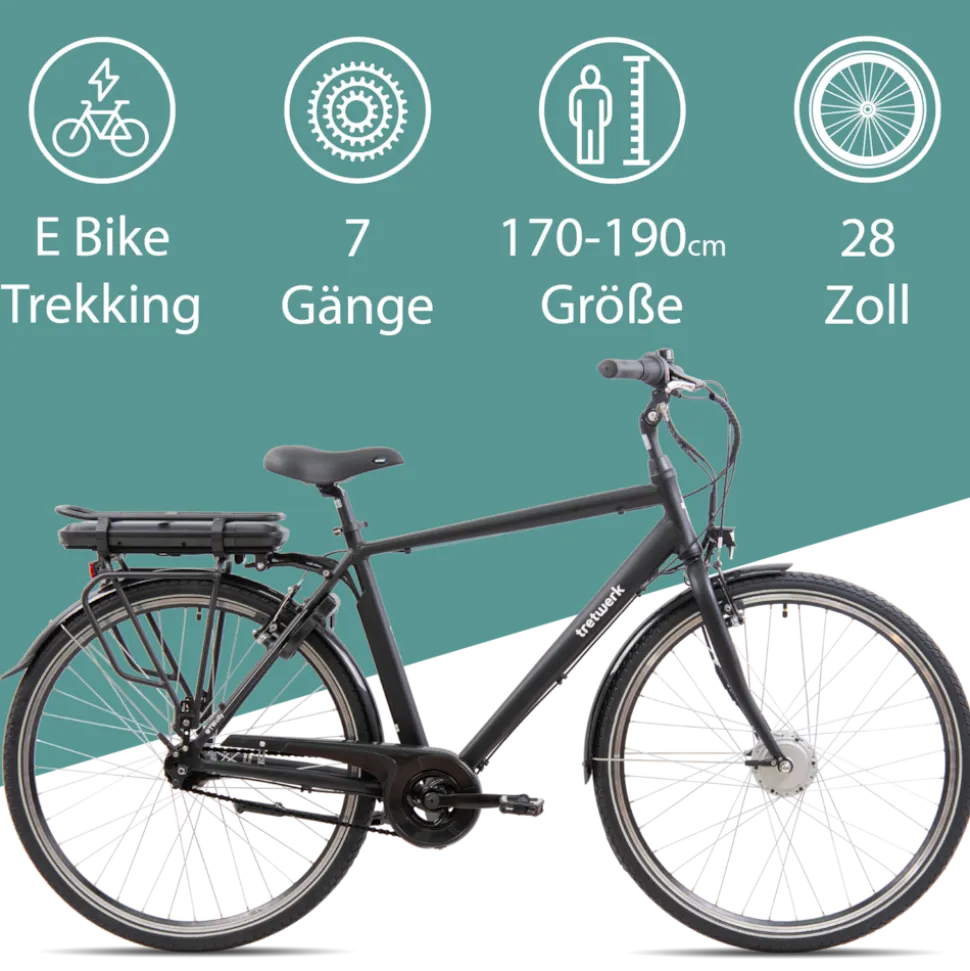 Tretwerk Mystic E Bike 28 Zoll Pedelec 170 - 190 cm Herrenrad Trekking Elektrofahrrad mit Nabenschaltung City E Fahrrad