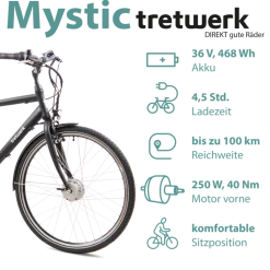Tretwerk Mystic E Bike 28 Zoll Pedelec 170 - 190 cm Herrenrad Trekking Elektrofahrrad mit Nabenschaltung City E Fahrrad