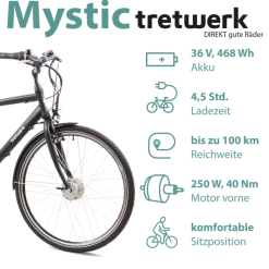 Tretwerk Mystic E Bike 28 Zoll Pedelec 170 - 190 cm Herrenrad Trekking Elektrofahrrad mit Nabenschaltung City E Fahrrad