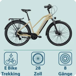Tretwerk Onyx E Bike Damen Trekkingrad ab 155 cm Elektrofahrrad 550 Wh Pedelec Trekking Rad Fahrrad mit 8 Gang und Beleuchtung StVZO