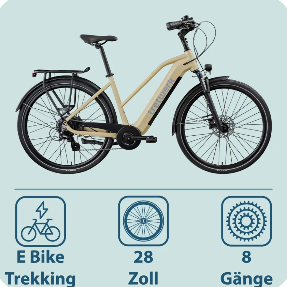 Tretwerk Onyx E Bike Damen Trekkingrad ab 155 cm Elektrofahrrad 550 Wh Pedelec Trekking Rad Fahrrad mit 8 Gang und Beleuchtung StVZO
