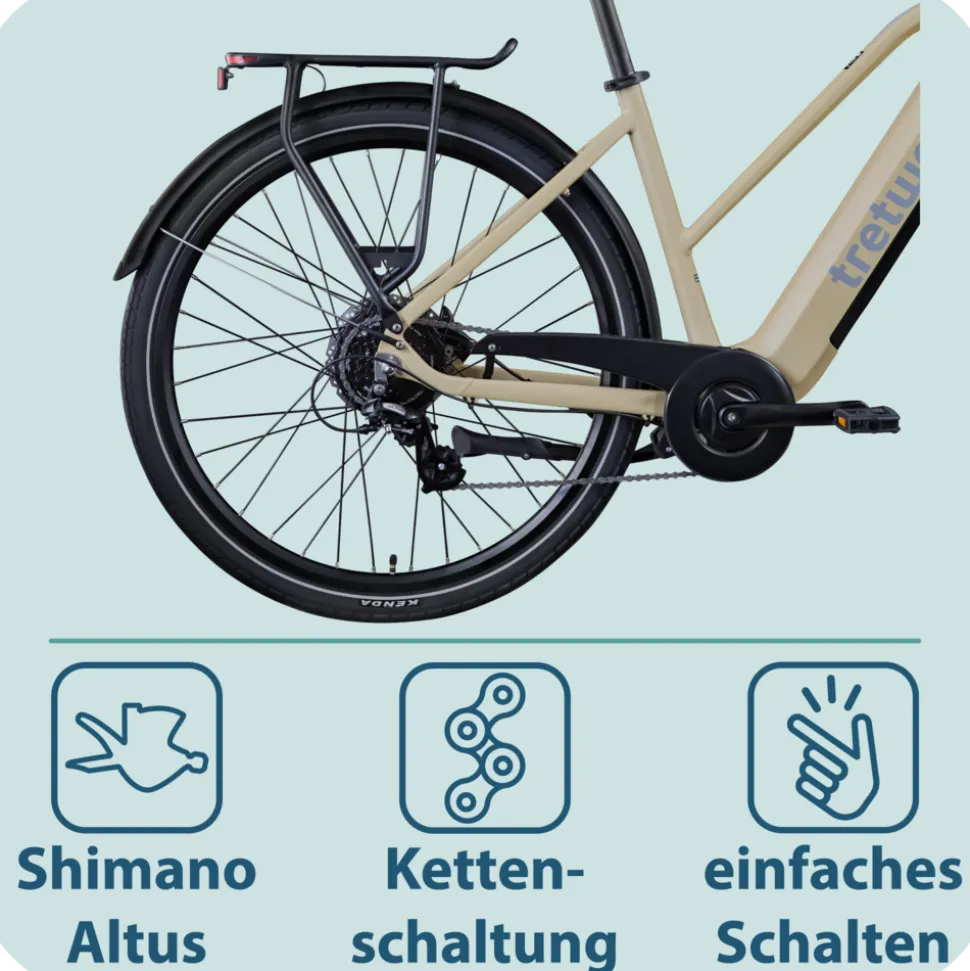 Tretwerk Onyx E Bike Damen Trekkingrad ab 155 cm Elektrofahrrad 550 Wh Pedelec Trekking Rad Fahrrad mit 8 Gang und Beleuchtung StVZO